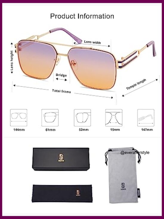 Retro Oversized Square Sunglasses, Stainless Steel Metal Frame, UV400 Protection main image 2